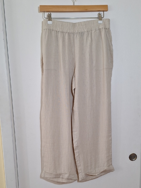 d&co Pants - Neutral Wide-Leg Linen Blend Pants/Cropped 26in Inseam Medium - MP